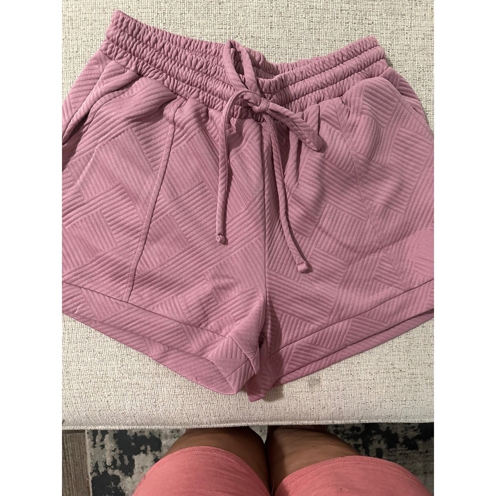 Zenana Jacquard Texture Shorts Womens Large‎ Mauve Excellent Drawstring PP-7539Y
